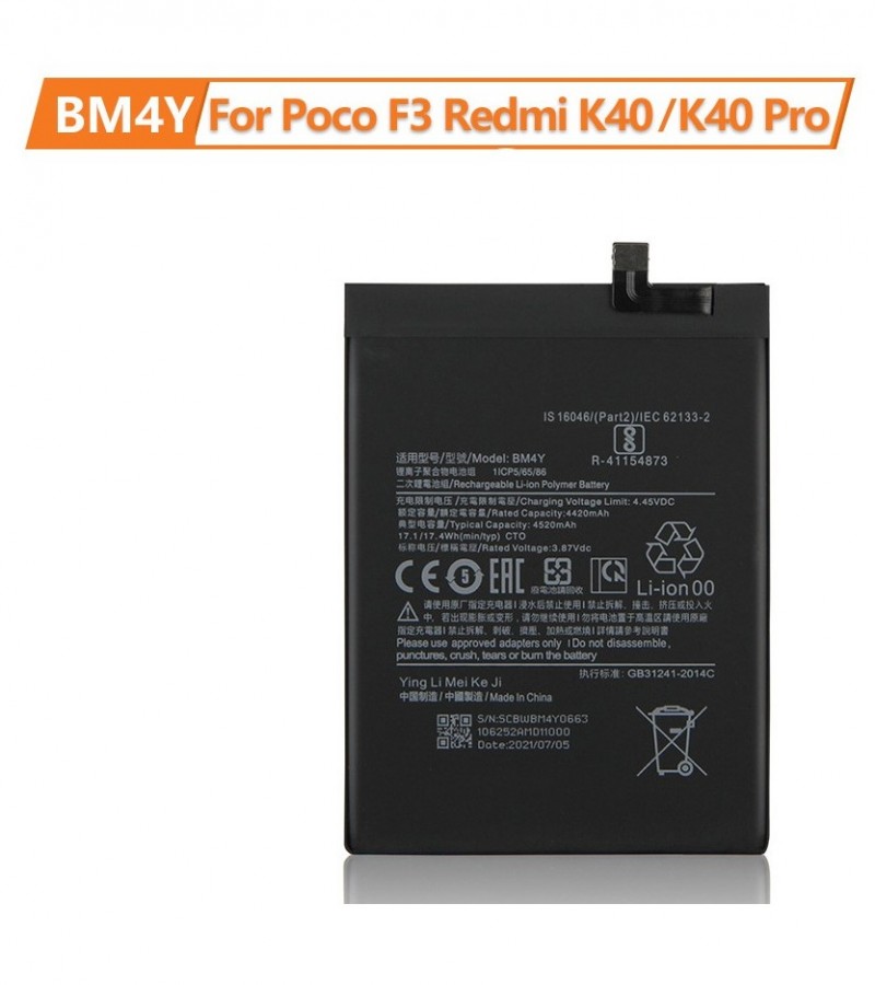 BM4Y Battery For Xiaomi Poco F3 For Redmi K40 Pro K40Pro Capacity-4520mAh