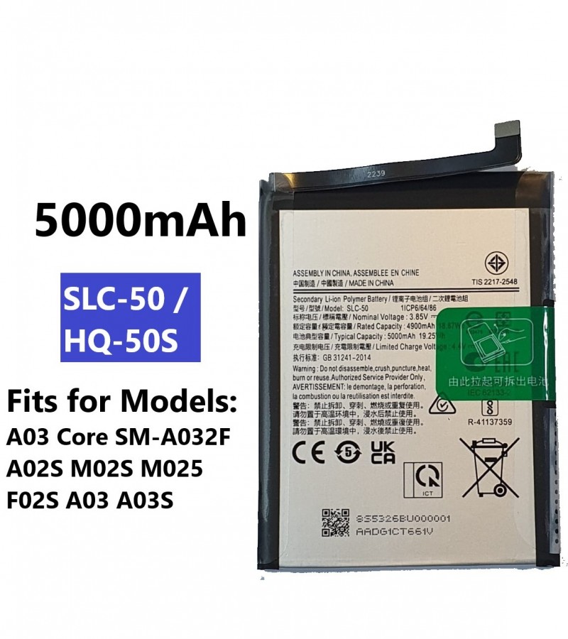 Samsung A03 SLC-50 Battery For Samsung Galaxy A03 Core SM-A032F A02S M02S M025 F02S A03 A03S 5000mAh