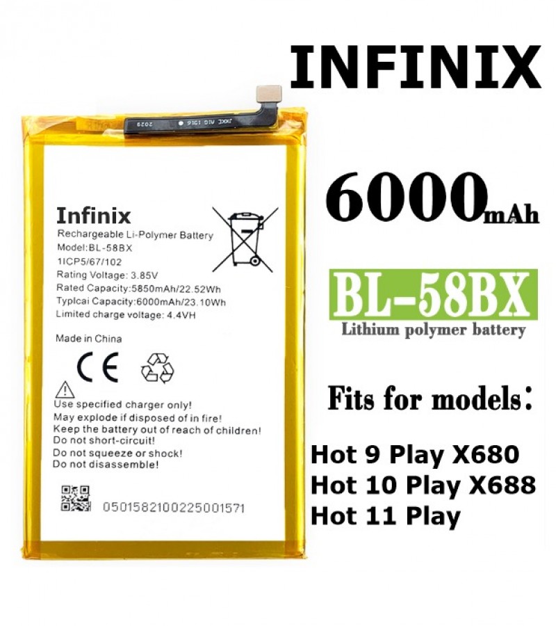 BL-58BX Infinix Hot 9 Play (X680) Battery replacement  BL58BX Battery with 6000mAh Capacity_Silver