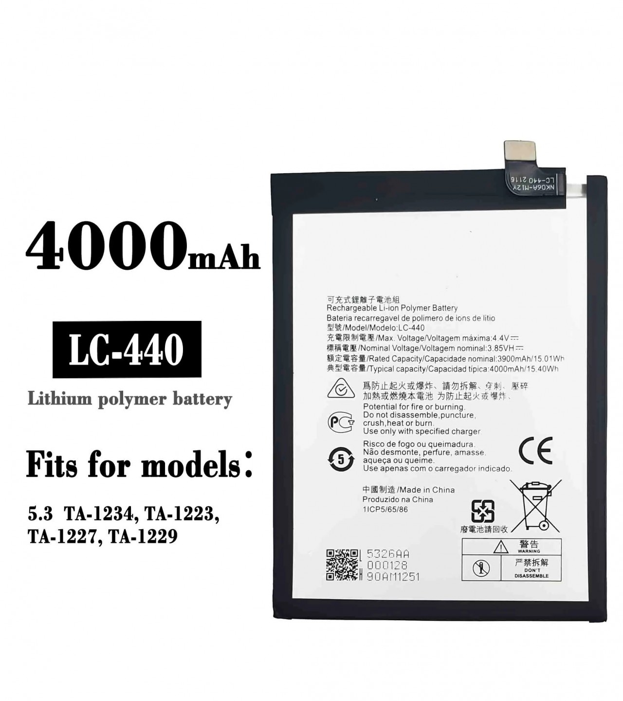 LC440 Battery For Nokia 5.3 TA-1234 TA-1223 TA-1227 TA-1229 Capacity-3900mAh