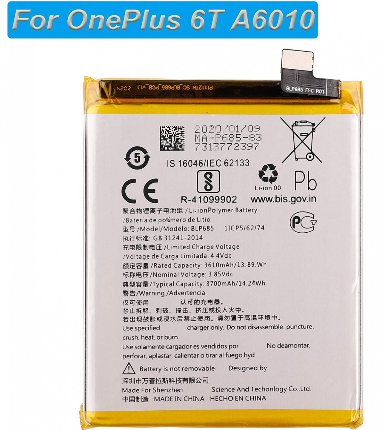 Original Oneplus 6T BLP685 A6010 A6013 Battery BLP-685 or BLP685 with 3700mAh Capacity_ Silver