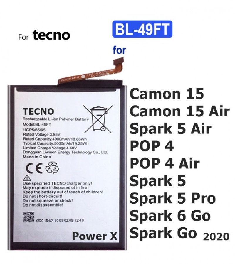TECNO Spark 5 Air BL-49FT Battery replacement  with 5000mAh Capacity_Silver
