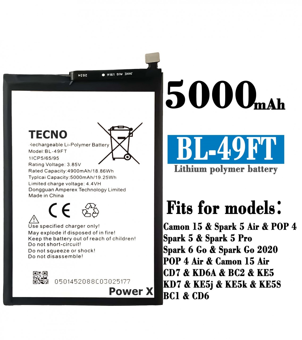 TECNO Spark 5 Air BL-49FT Battery replacement  with 5000mAh Capacity_Silver