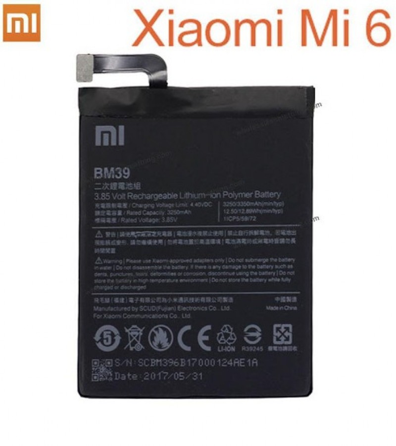 Xiaomi Mi 6 Battery Replacement BM39 Battery with 3350mAh Capacity - Black