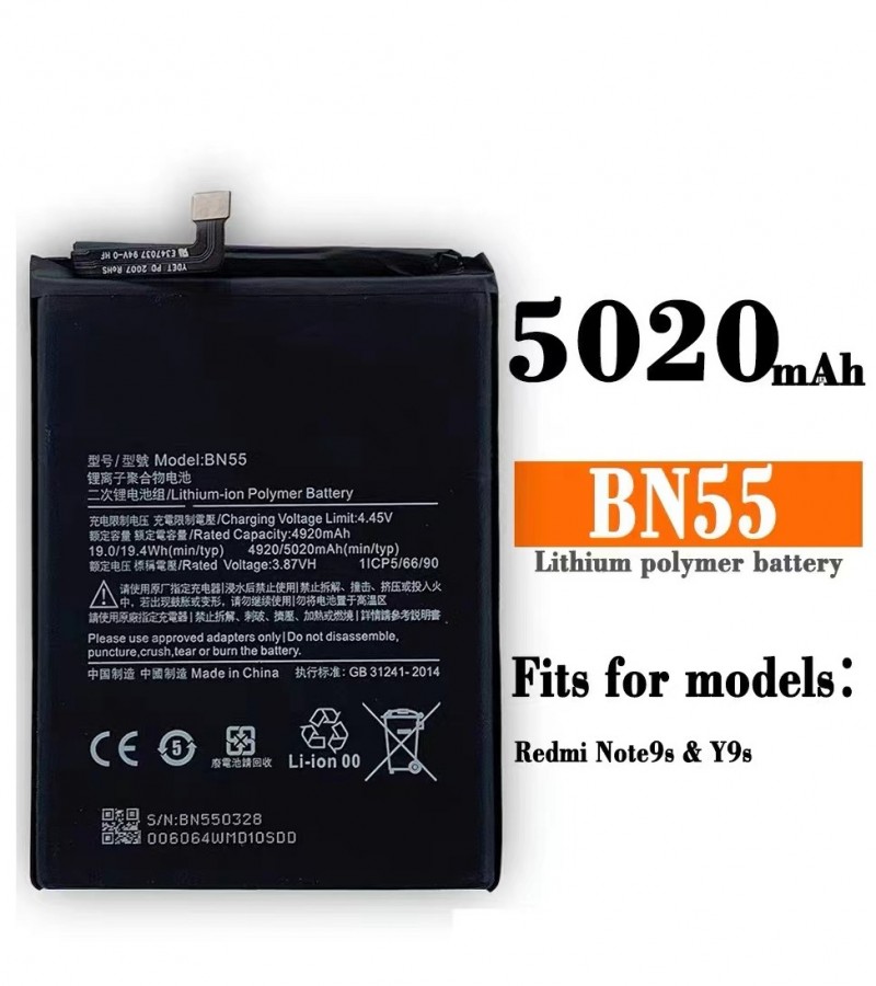 BN55 New Original  Battery For Xiaomi Redmi Note 9s  Capacity-5020mAh -Black